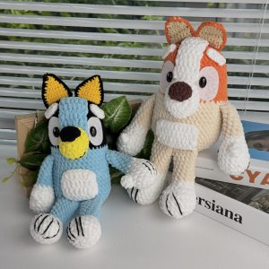 Handmade Bluey and Bingo Crochet, Birthday Gift for Her, Heeler Plush Toys Crochet // Free Shipping