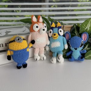 Crochet Keychain, Bluey Bingo Minions Stitch Crocket Keychain, Gift For Her, Cute Keychain, Heeler Plush Toys Crochet // Free Shipping